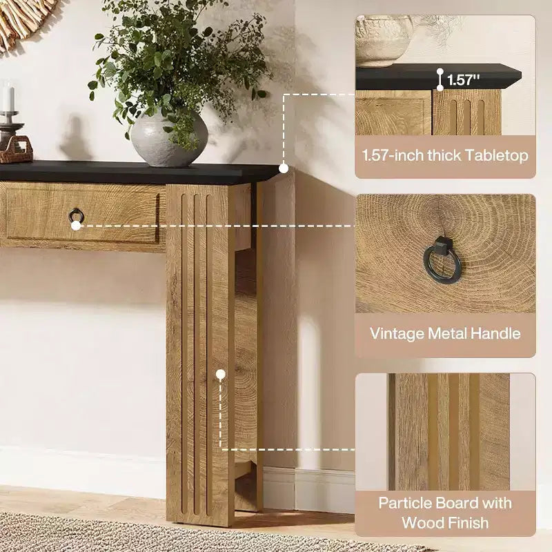 Lantine 63 Console Table with 3 Drawers, Farmhouse Sofa Table Behind Couch, Rustic Entryway Furniture for Hallway, Living Room