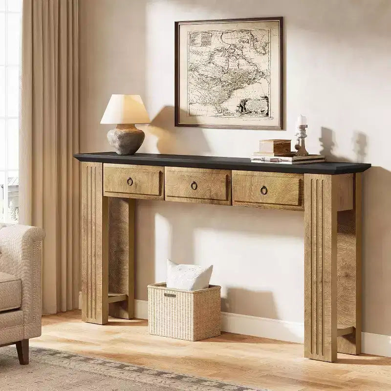 Lantine 63 Console Table with 3 Drawers, Farmhouse Sofa Table Behind Couch, Rustic Entryway Furniture for Hallway, Living Room