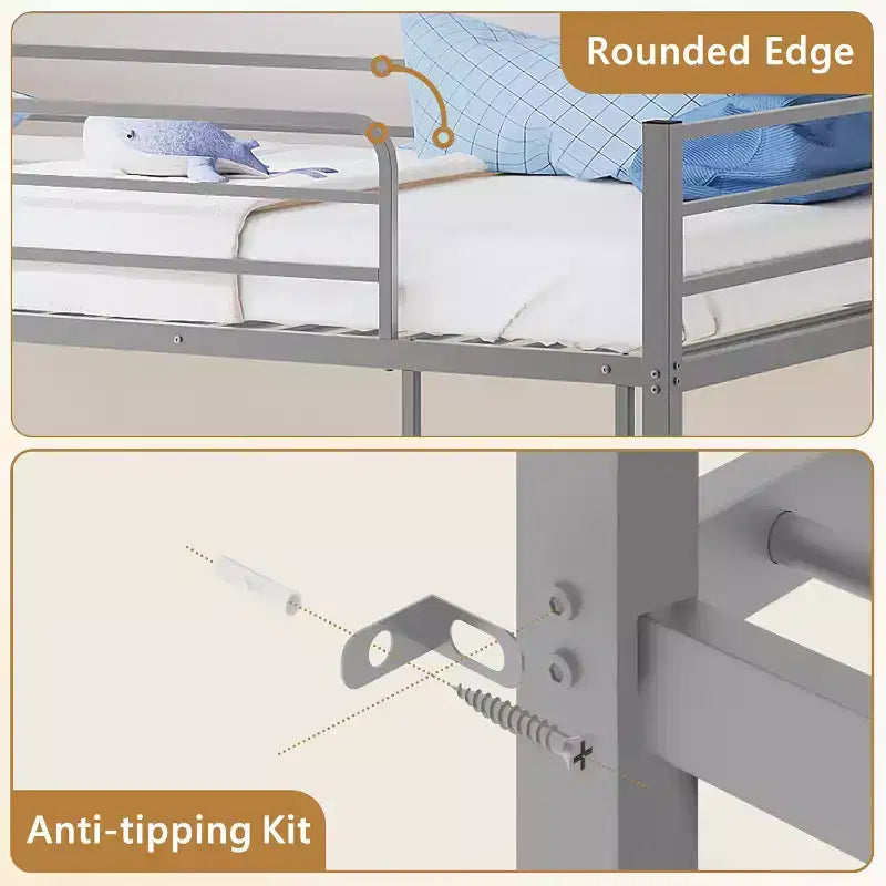 JOYMOR Bunk Bed Twin Over Twin, Metal Twin Size Bed Frame with Safety Guardraild for Boys Girls