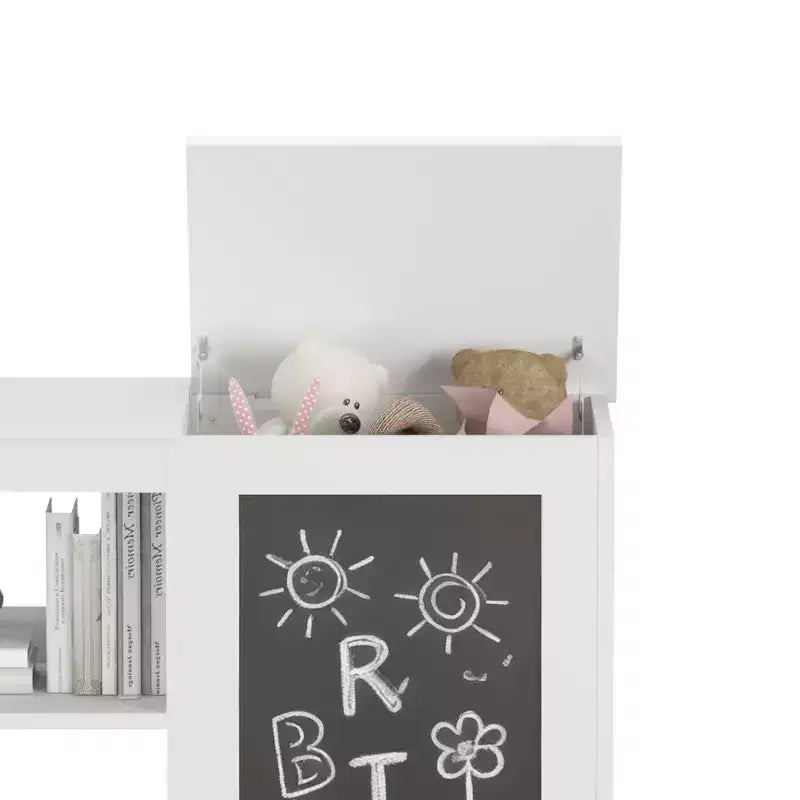 MAYEERTY 3-in-1 Kids Bookshelf & Toy Storage Cabinet with Chalkboard, Organizer for Playroom Bedroom Classroom, White
