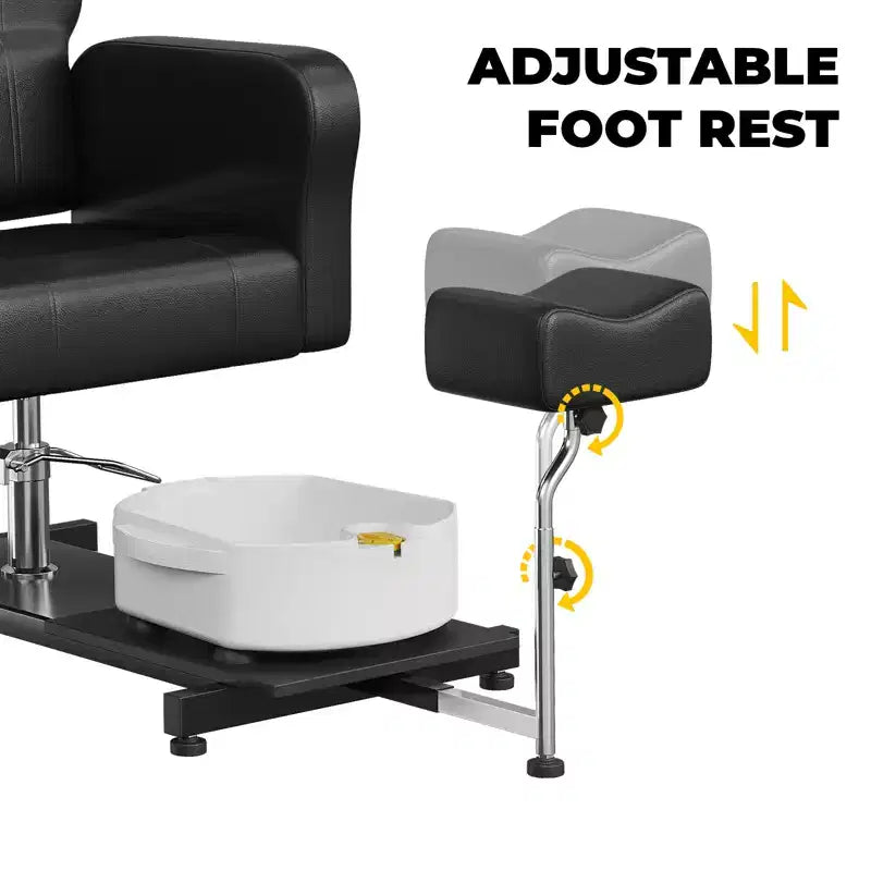 Pedicure chair with stool, footrest and massage foot basin, height adjustable, 360 degree rotating hydraulic reclining foot bath pedicure chair