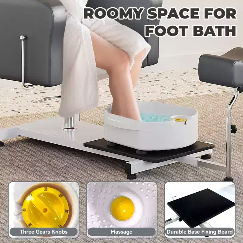 Pedicure chair with stool, footrest and massage foot basin, height adjustable, 360 degree rotating hydraulic reclining foot bath pedicure chair