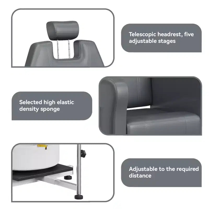 Pedicure chair with stool, footrest and massage foot basin, height adjustable, 360 degree rotating hydraulic reclining foot bath pedicure chair