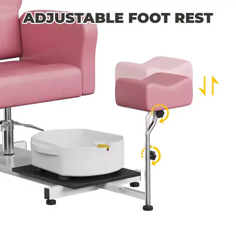 Pedicure chair with stool, footrest and massage foot basin, height adjustable, 360 degree rotating hydraulic reclining foot bath pedicure chair