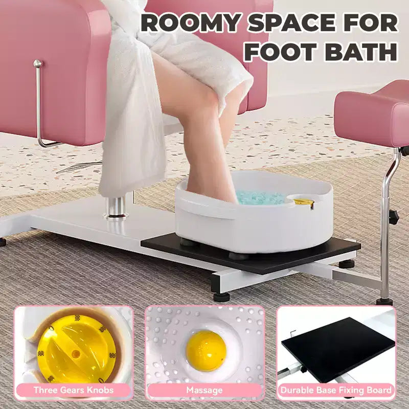 Pedicure chair with stool, footrest and massage foot basin, height adjustable, 360 degree rotating hydraulic reclining foot bath pedicure chair