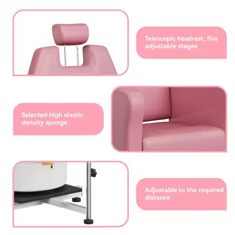 Pedicure chair with stool, footrest and massage foot basin, height adjustable, 360 degree rotating hydraulic reclining foot bath pedicure chair