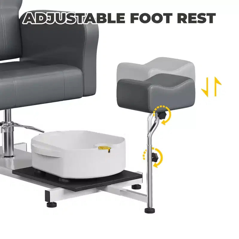 Pedicure chair with stool, footrest and massage foot basin, height adjustable, 360 degree rotating hydraulic reclining foot bath pedicure chair