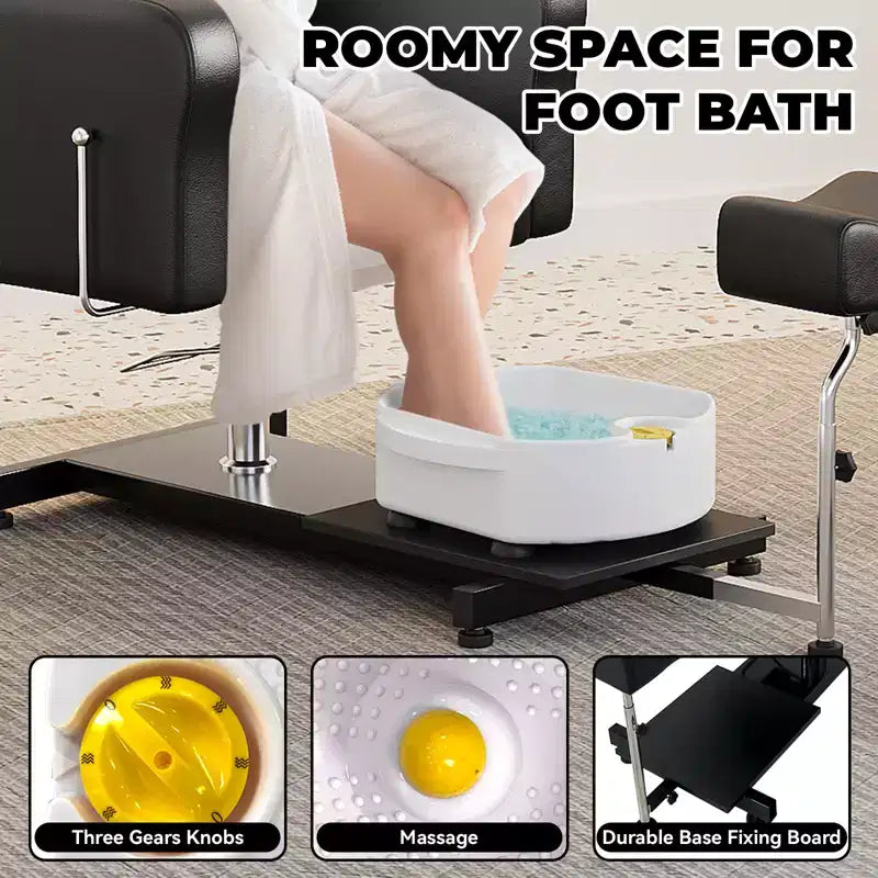 Pedicure chair with stool, footrest and massage foot basin, height adjustable, 360 degree rotating hydraulic reclining foot bath pedicure chair