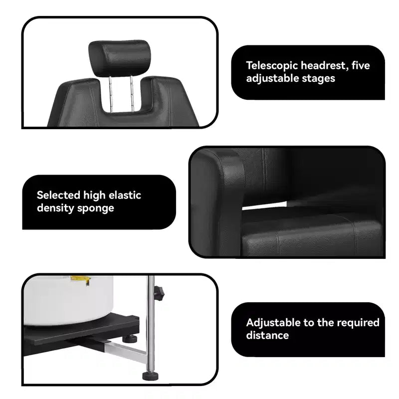 Pedicure chair with stool, footrest and massage foot basin, height adjustable, 360 degree rotating hydraulic reclining foot bath pedicure chair