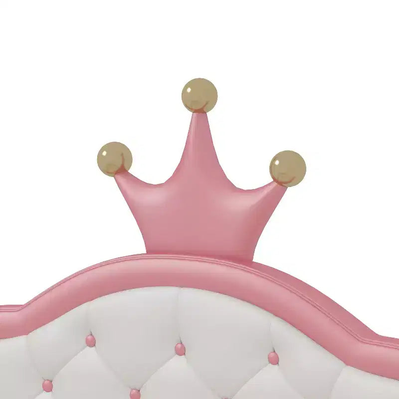 Twin/Full Princess Bed for Girls Kids, Wood Platform Bed Frame with Tufted Headboard, PU Bed Frame with Crown Upholstered Headboard, Pink