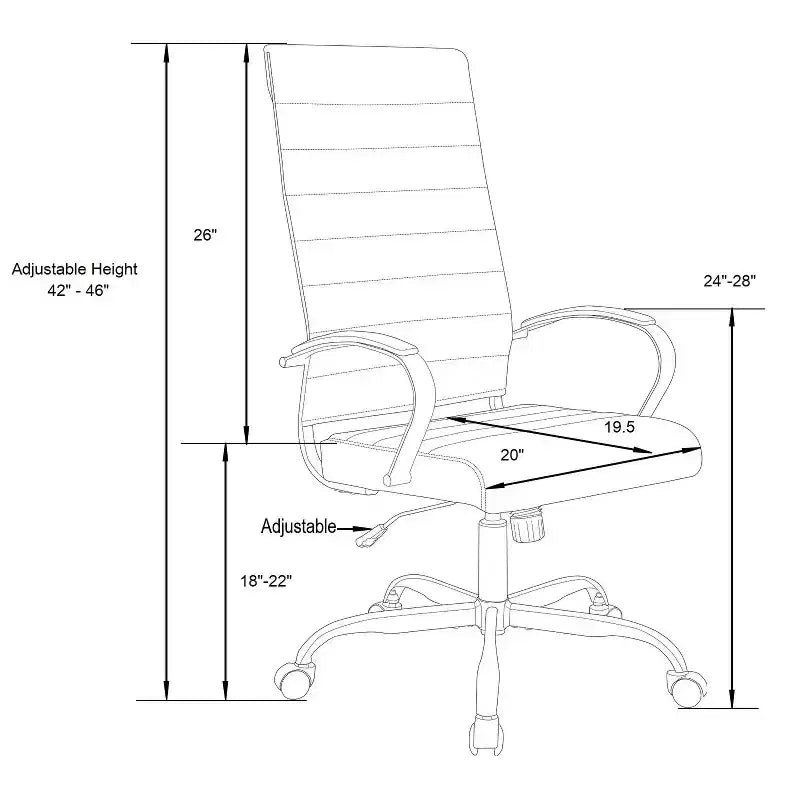 HomeStock 38 in.H Adjustable Height Black Faux Leather Seat Material with Casters/Wheels Executive Office Chairs