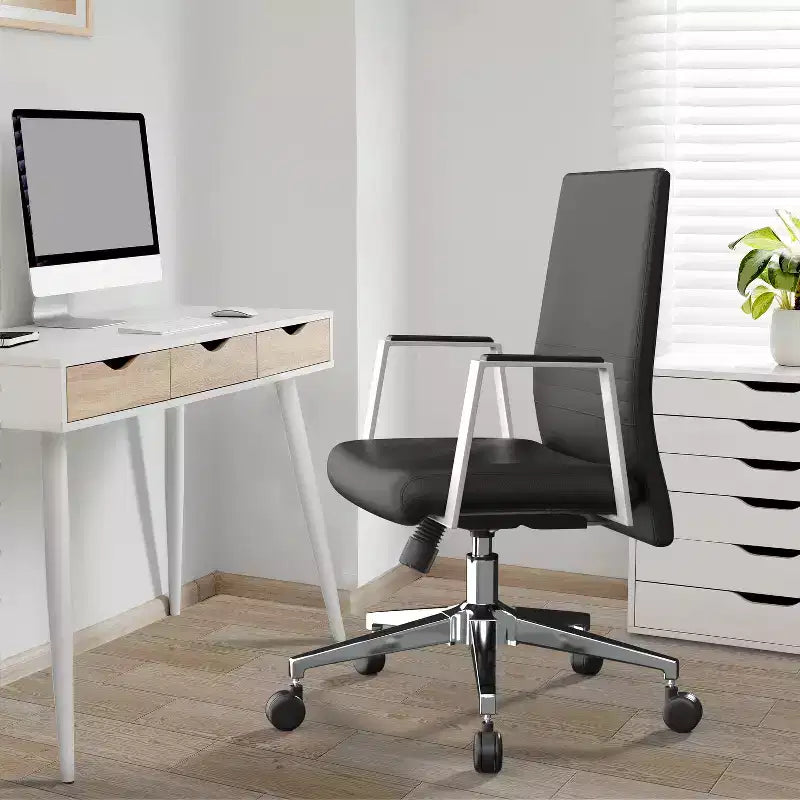 HomeStock 45 in.H Adjustable Height Black Faux Leather Seat Material with Adjustable Lumbar Support Ergonomic Office Chairs