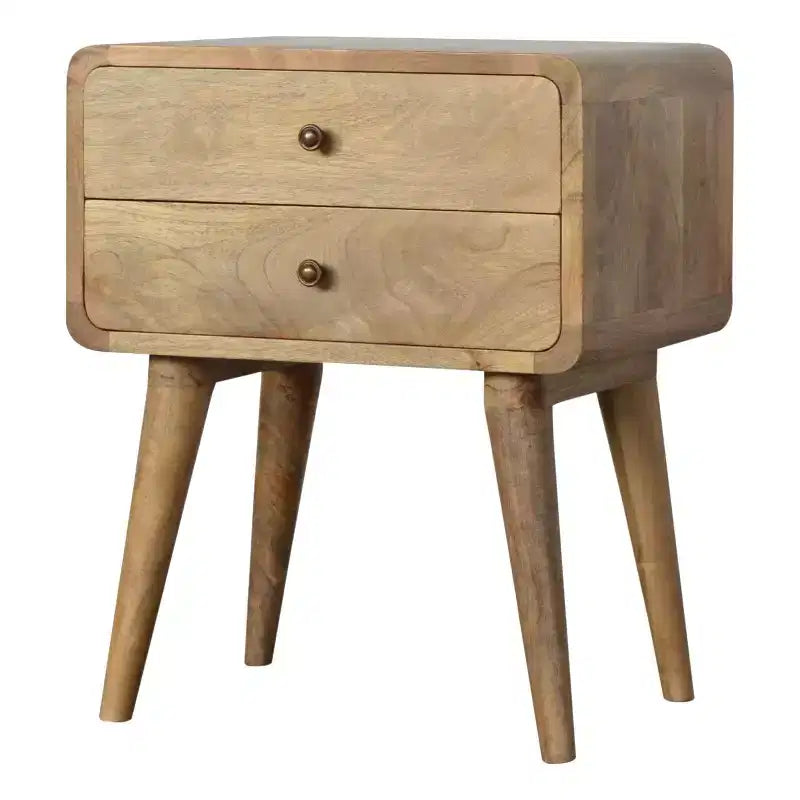 Solid Wood Nightstand | Curved Design | Oak Finish - As Shown