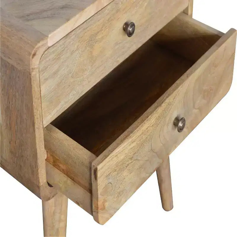 Solid Wood Nightstand | Curved Design | Oak Finish - As Shown