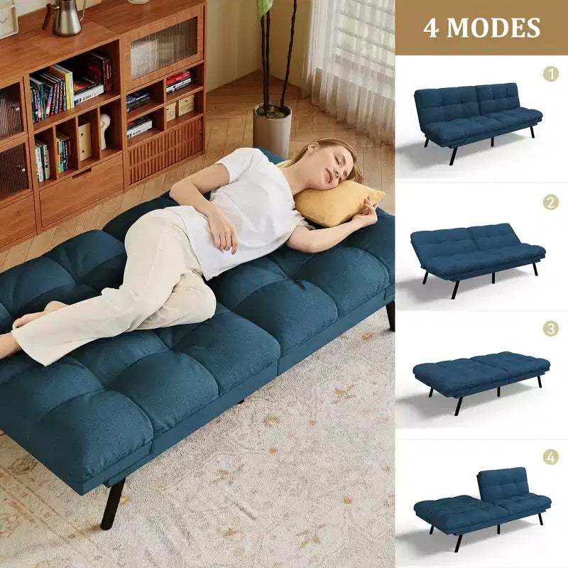 Dyonery 71 Convertible Futon Sofa Bed,Modern Memory Foam Futon Couch with Detachable Cushion,Adjustable Backrest & Armrest
