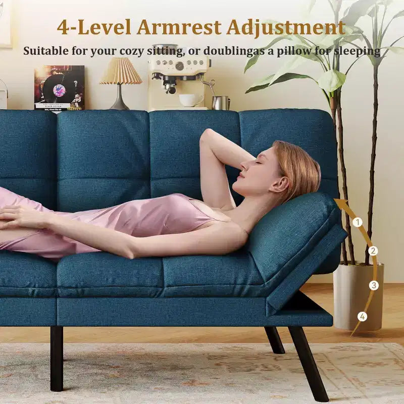Dyonery 71 Convertible Futon Sofa Bed,Modern Memory Foam Futon Couch with Detachable Cushion,Adjustable Backrest & Armrest