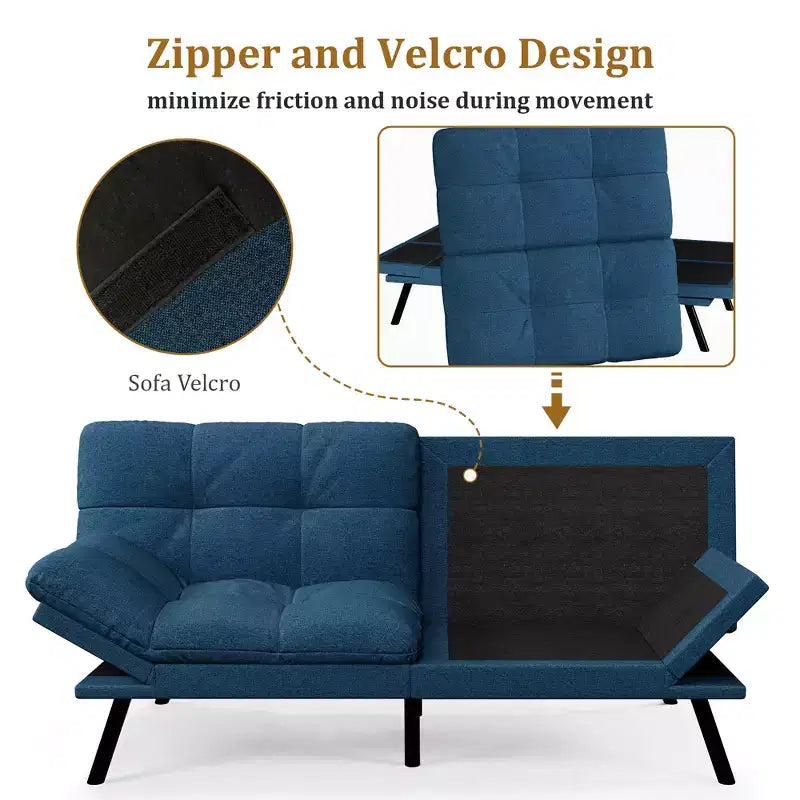 Dyonery 71 Convertible Futon Sofa Bed,Modern Memory Foam Futon Couch with Detachable Cushion,Adjustable Backrest & Armrest