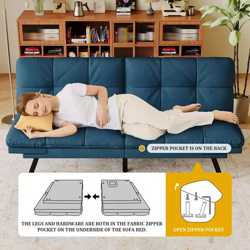 Dyonery 71 Convertible Futon Sofa Bed,Modern Memory Foam Futon Couch with Detachable Cushion,Adjustable Backrest & Armrest