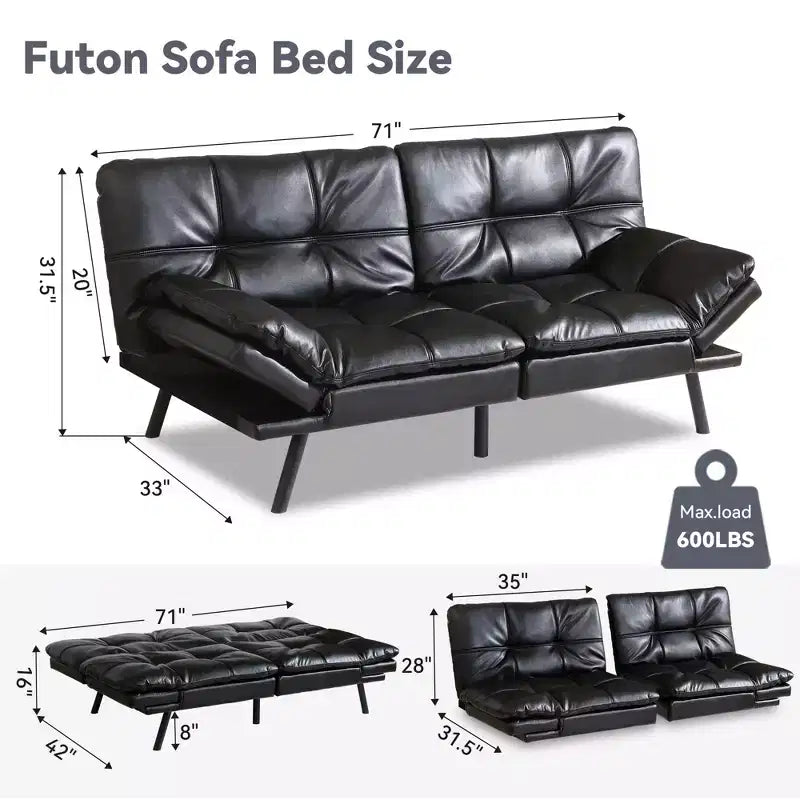 Dyonery 71 Convertible Futon Sofa Bed,Modern Memory Foam Futon Couch with Detachable Cushion,Adjustable Backrest & Armrest