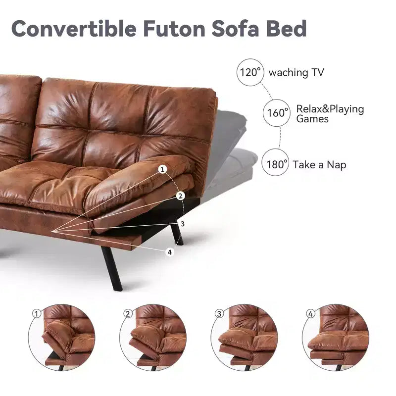 Dyonery 71 Convertible Futon Sofa Bed,Modern Memory Foam Futon Couch with Detachable Cushion,Adjustable Backrest & Armrest