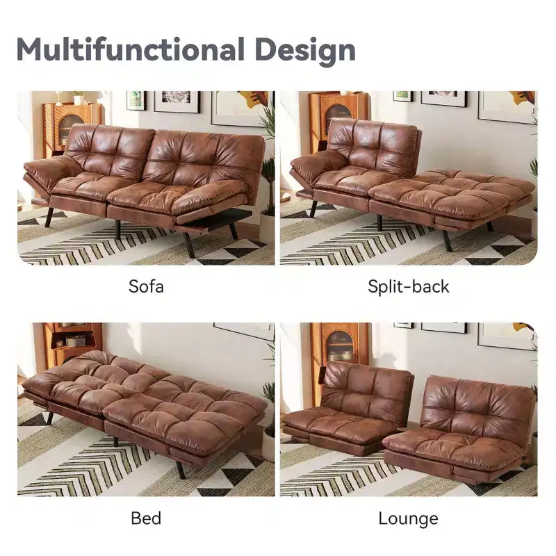 Dyonery 71 Convertible Futon Sofa Bed,Modern Memory Foam Futon Couch with Detachable Cushion,Adjustable Backrest & Armrest