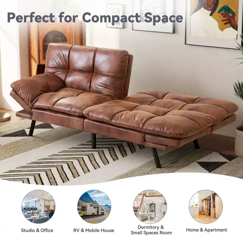 Dyonery 71 Convertible Futon Sofa Bed,Modern Memory Foam Futon Couch with Detachable Cushion,Adjustable Backrest & Armrest