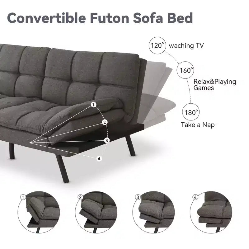 Dyonery 71 Convertible Futon Sofa Bed,Modern Memory Foam Futon Couch with Detachable Cushion,Adjustable Backrest & Armrest