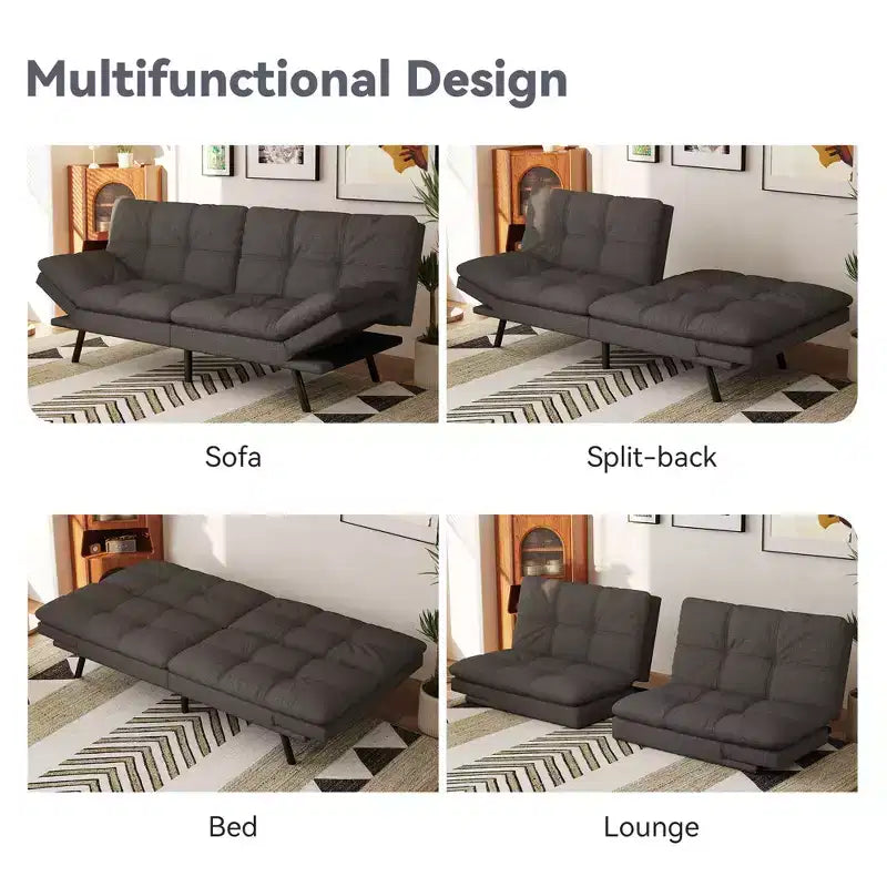 Dyonery 71 Convertible Futon Sofa Bed,Modern Memory Foam Futon Couch with Detachable Cushion,Adjustable Backrest & Armrest