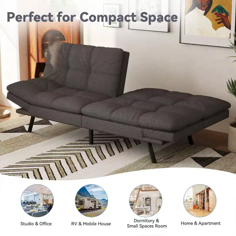 Dyonery 71 Convertible Futon Sofa Bed,Modern Memory Foam Futon Couch with Detachable Cushion,Adjustable Backrest & Armrest