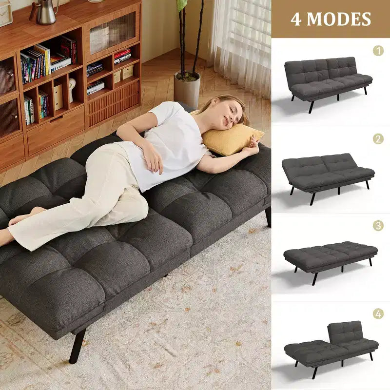 Dyonery 71 Convertible Futon Sofa Bed,Modern Memory Foam Futon Couch with Detachable Cushion,Adjustable Backrest & Armrest