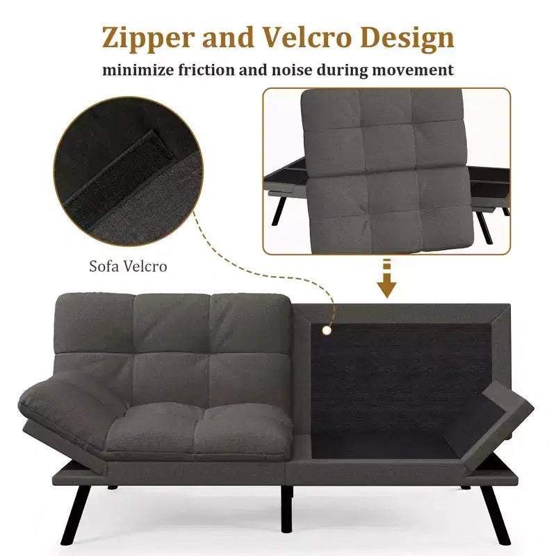 Dyonery 71 Convertible Futon Sofa Bed,Modern Memory Foam Futon Couch with Detachable Cushion,Adjustable Backrest & Armrest