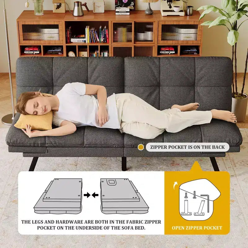 Dyonery 71 Convertible Futon Sofa Bed,Modern Memory Foam Futon Couch with Detachable Cushion,Adjustable Backrest & Armrest