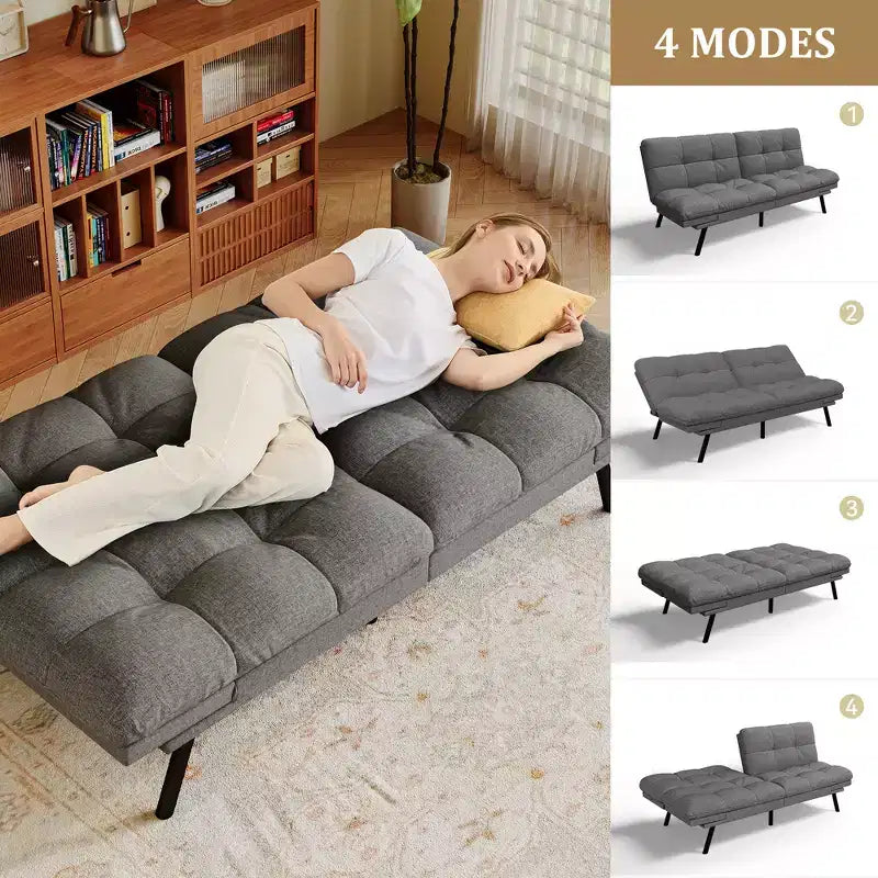Dyonery 71 Convertible Futon Sofa Bed,Modern Memory Foam Futon Couch with Detachable Cushion,Adjustable Backrest & Armrest