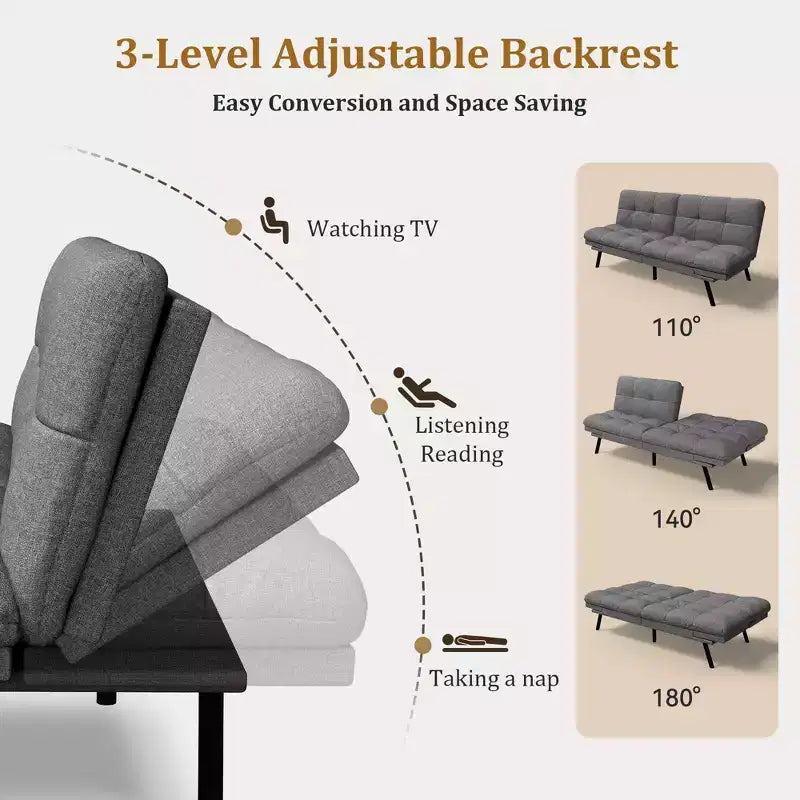 Dyonery 71 Convertible Futon Sofa Bed,Modern Memory Foam Futon Couch with Detachable Cushion,Adjustable Backrest & Armrest