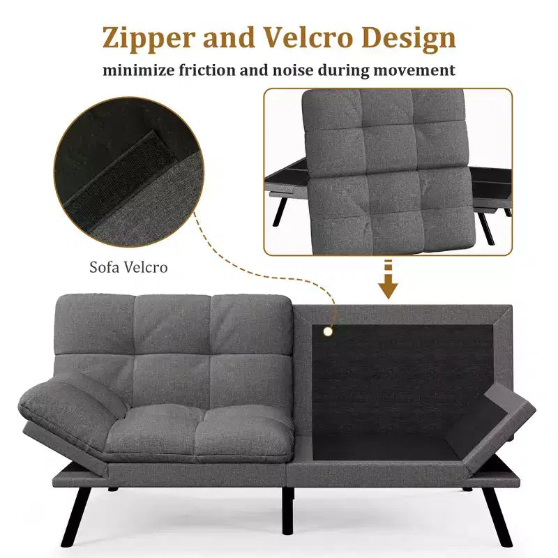 Dyonery 71 Convertible Futon Sofa Bed,Modern Memory Foam Futon Couch with Detachable Cushion,Adjustable Backrest & Armrest