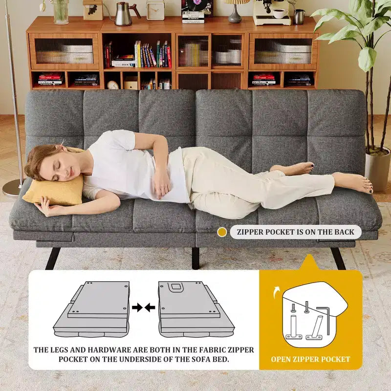 Dyonery 71 Convertible Futon Sofa Bed,Modern Memory Foam Futon Couch with Detachable Cushion,Adjustable Backrest & Armrest