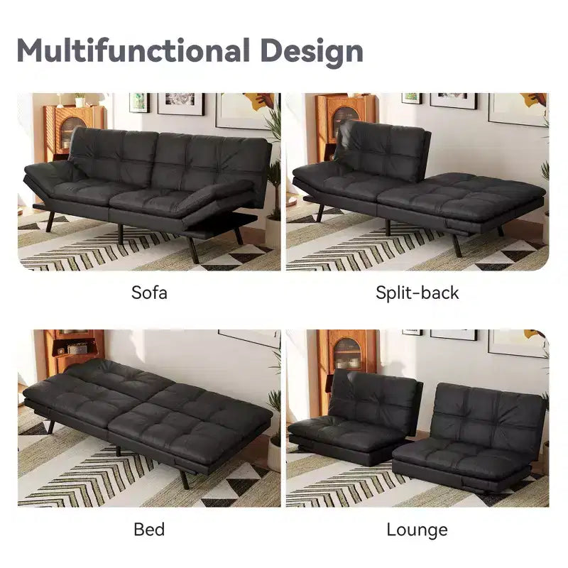 Dyonery 71 Convertible Futon Sofa Bed,Modern Memory Foam Futon Couch with Detachable Cushion,Adjustable Backrest & Armrest