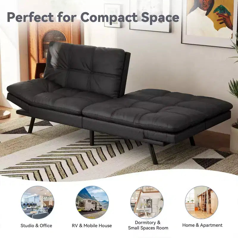 Dyonery 71 Convertible Futon Sofa Bed,Modern Memory Foam Futon Couch with Detachable Cushion,Adjustable Backrest & Armrest