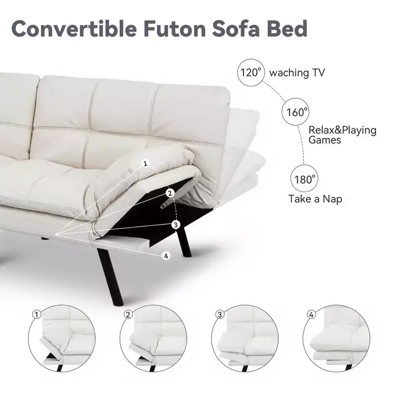Dyonery 71 Convertible Futon Sofa Bed,Modern Memory Foam Futon Couch with Detachable Cushion,Adjustable Backrest & Armrest