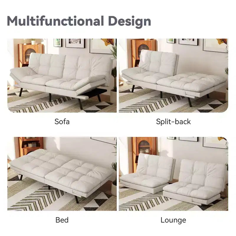Dyonery 71 Convertible Futon Sofa Bed,Modern Memory Foam Futon Couch with Detachable Cushion,Adjustable Backrest & Armrest
