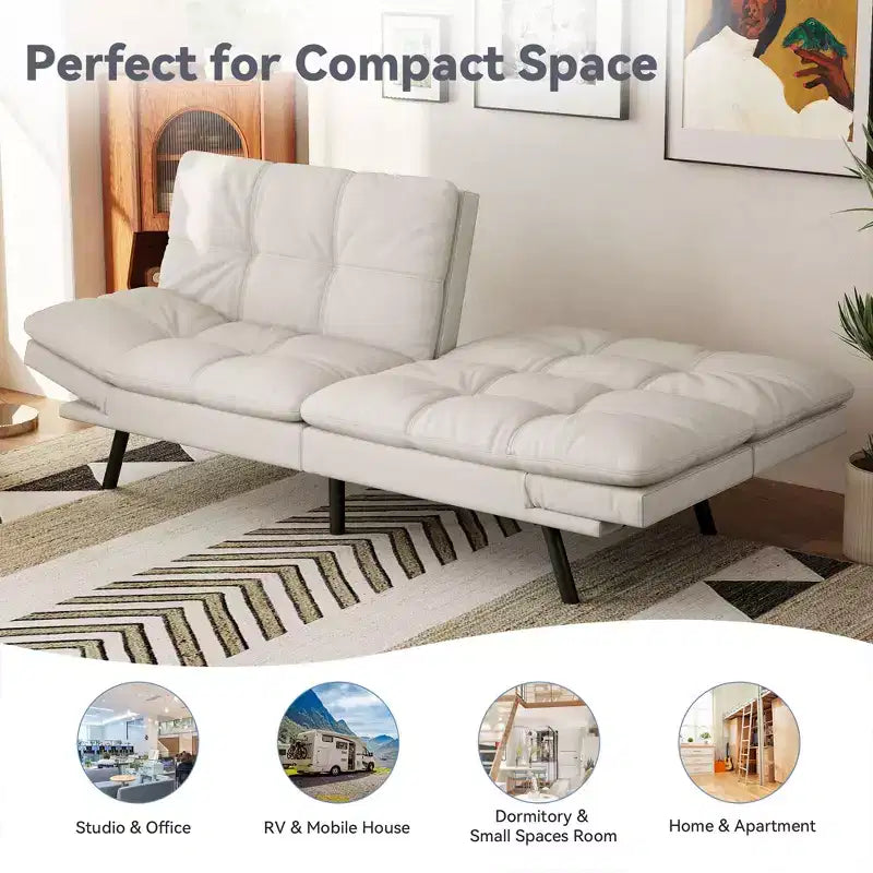 Dyonery 71 Convertible Futon Sofa Bed,Modern Memory Foam Futon Couch with Detachable Cushion,Adjustable Backrest & Armrest