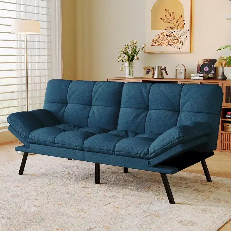Dyonery 71 Convertible Futon Sofa Bed,Modern Memory Foam Futon Couch with Detachable Cushion,Adjustable Backrest & Armrest