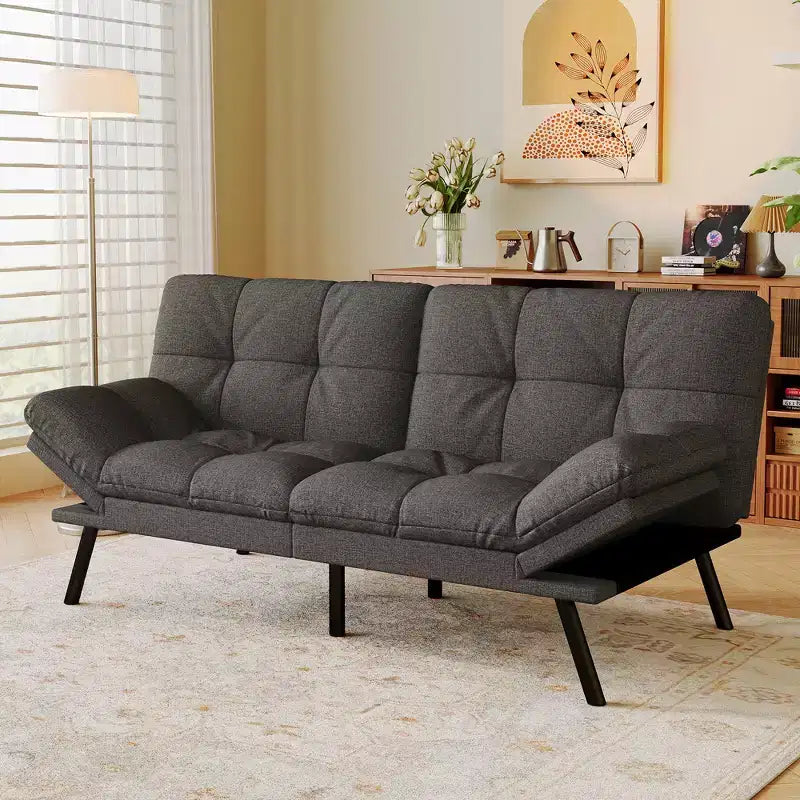 Dyonery 71 Convertible Futon Sofa Bed,Modern Memory Foam Futon Couch with Detachable Cushion,Adjustable Backrest & Armrest