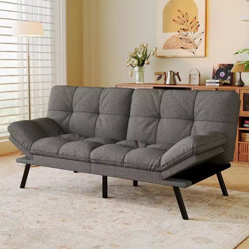 Dyonery 71 Convertible Futon Sofa Bed,Modern Memory Foam Futon Couch with Detachable Cushion,Adjustable Backrest & Armrest