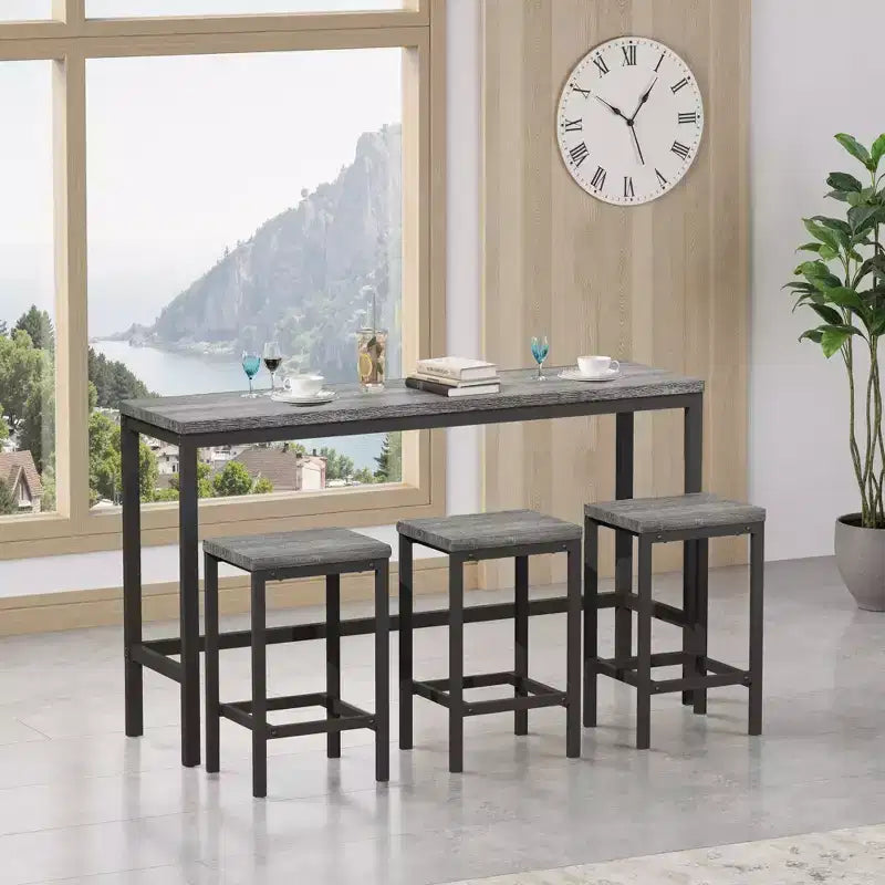 Okak 4-Piece Industrial Bar Dining Table Set & Bar Stools for Kitchen,Dining Room,Metal & Wood Dinette Set for Breakfast