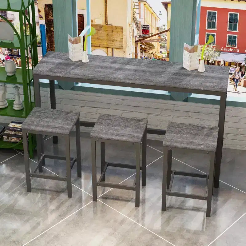 Okak 4-Piece Industrial Bar Dining Table Set & Bar Stools for Kitchen,Dining Room,Metal & Wood Dinette Set for Breakfast