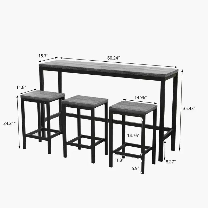 Okak 4-Piece Industrial Bar Dining Table Set & Bar Stools for Kitchen,Dining Room,Metal & Wood Dinette Set for Breakfast