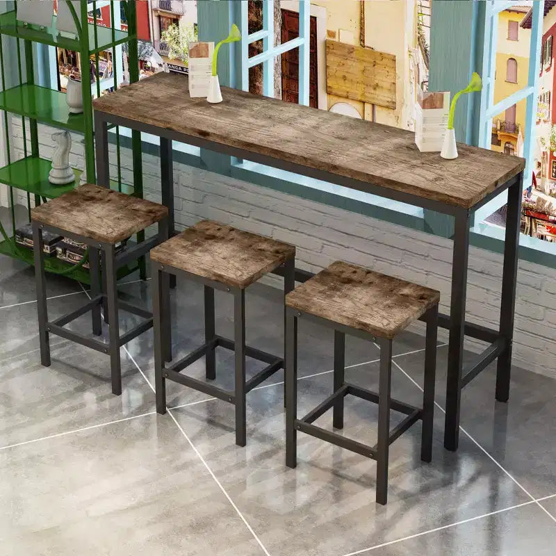 Okak 4-Piece Industrial Bar Dining Table Set & Bar Stools for Kitchen,Dining Room,Metal & Wood Dinette Set for Breakfast