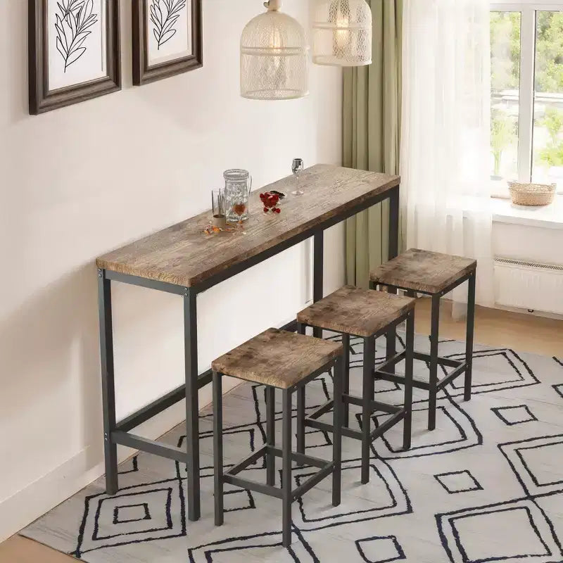 Okak 4-Piece Industrial Bar Dining Table Set & Bar Stools for Kitchen,Dining Room,Metal & Wood Dinette Set for Breakfast