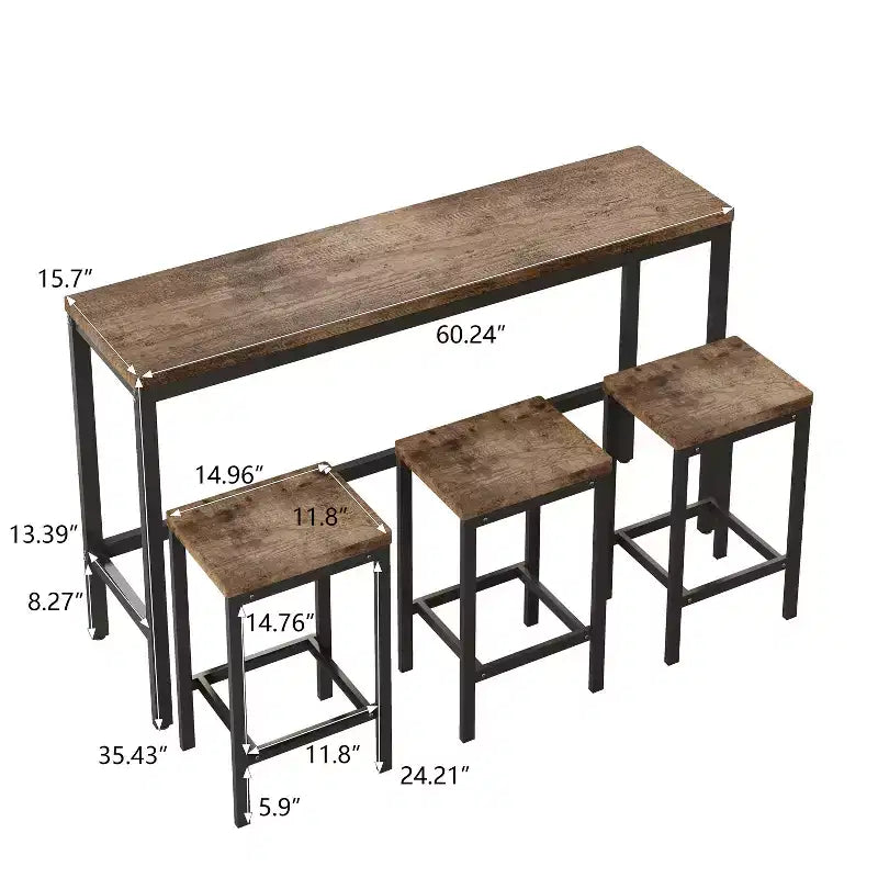 Okak 4-Piece Industrial Bar Dining Table Set & Bar Stools for Kitchen,Dining Room,Metal & Wood Dinette Set for Breakfast